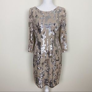 Adrianna Papell Embellished sequins cream dress